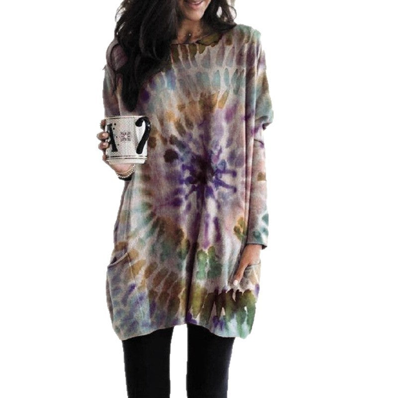 Women's Printed Spiral Batwing Sleeve Sweatshirt - Trendy Casual Top