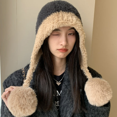 Fleece-Lined Thickened Knit Woolen Cap - Warm Ear Protection Hat with Pom-Pom