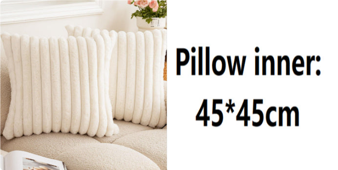 Rabbit Fur Solid Color Vertical Bar Plush Square Cushion Cover
