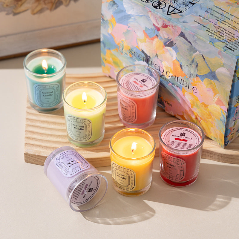 Dopamine Scented Candle Gift Set - 6-Piece Colorful Soy Wax Collection