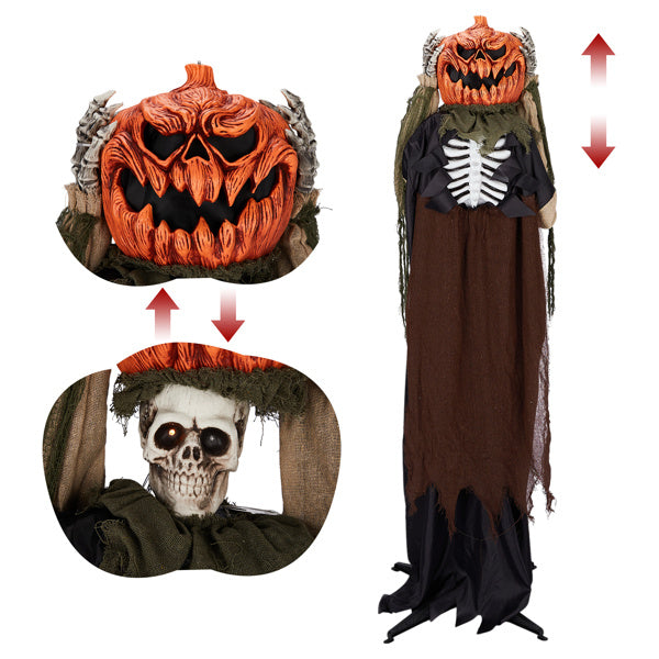 5.6ft Animatronic Pumpkin Head Ghost - Sound-Activated Halloween Decoration