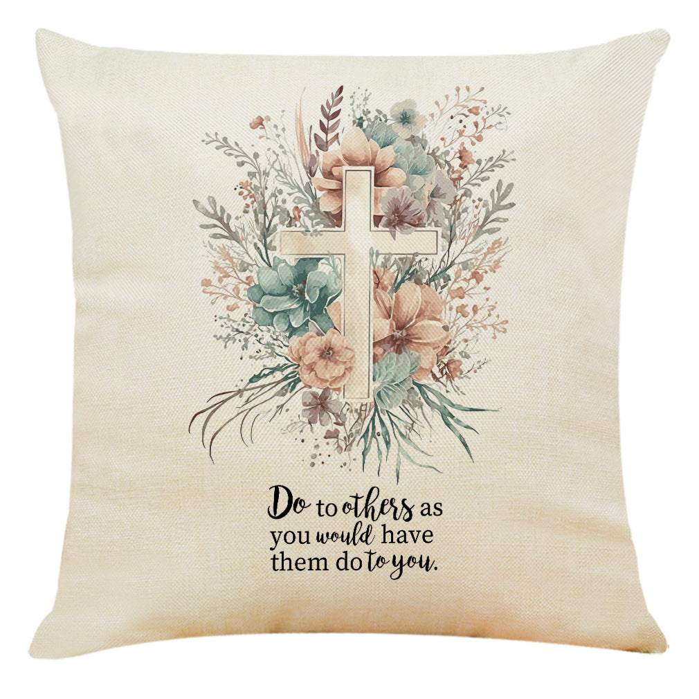Cotton And Linen Cushion Case Church Cross Printed Car Cushion Home Sofa Cushion