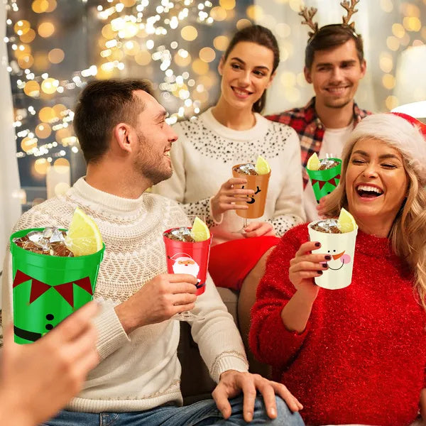 12 Pcs Christmas Drink Cups 4 Styles Patterns Santa Claus Snowman Elk Coffee Cup For Christmas New Year Holiday Party Favors Coffee Wine Cold Drinks Supplies