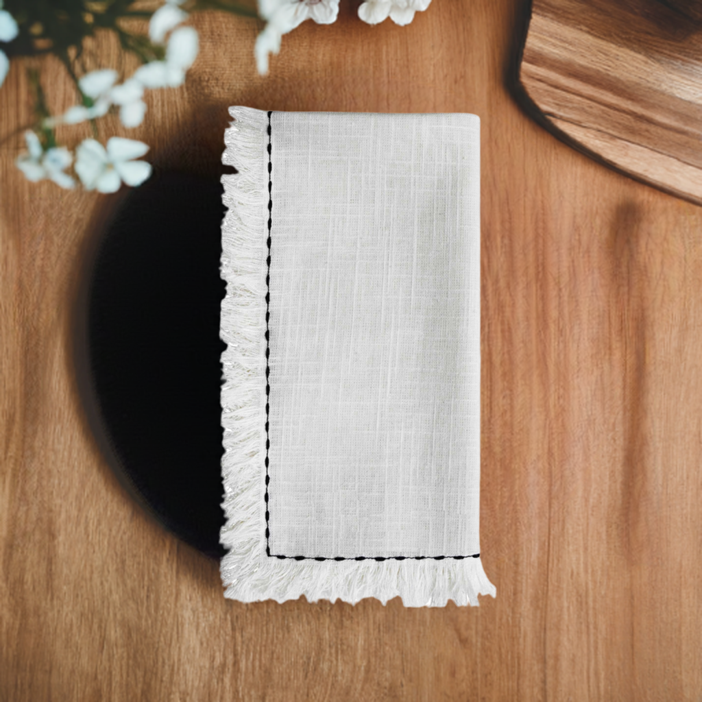 Ensemble de 4 serviettes de table en tissu brodées noires