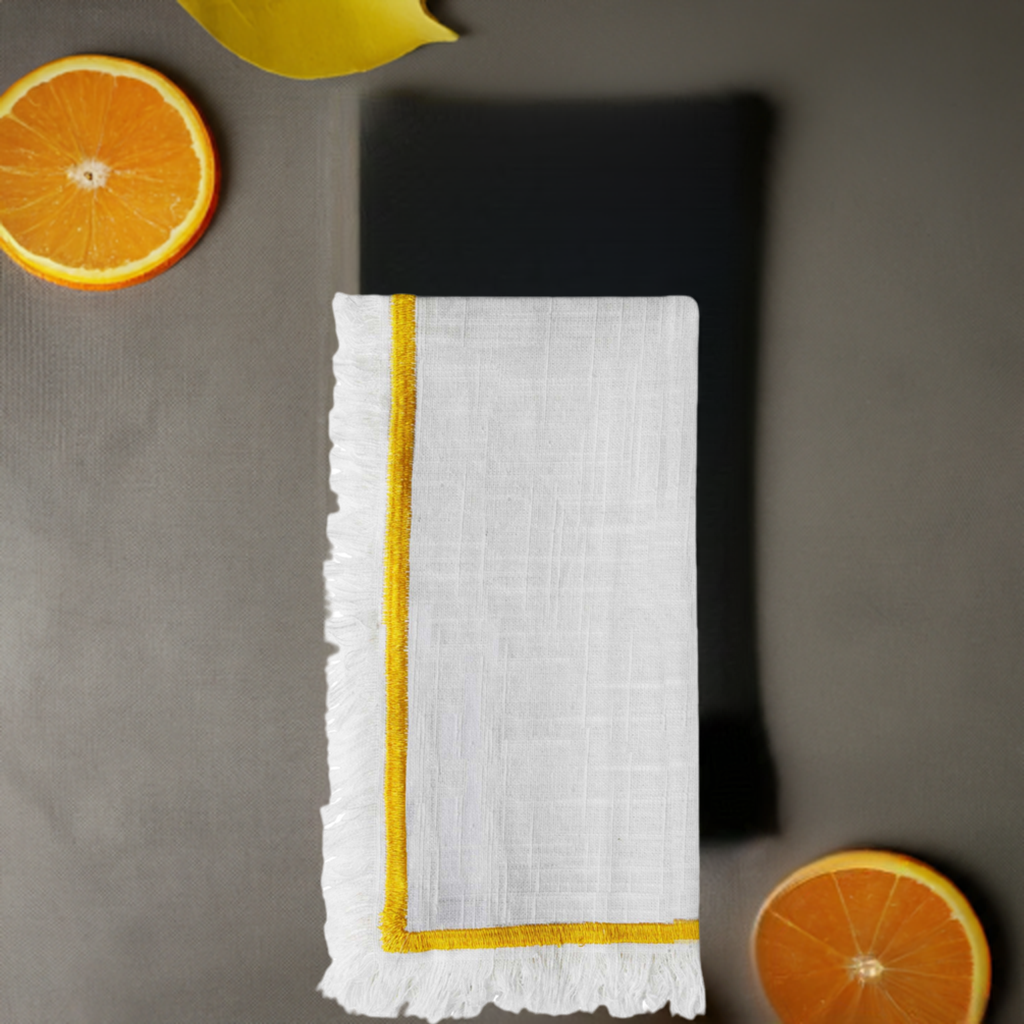Serviettes de table en tissu, lot de 4, avec broderie jaune