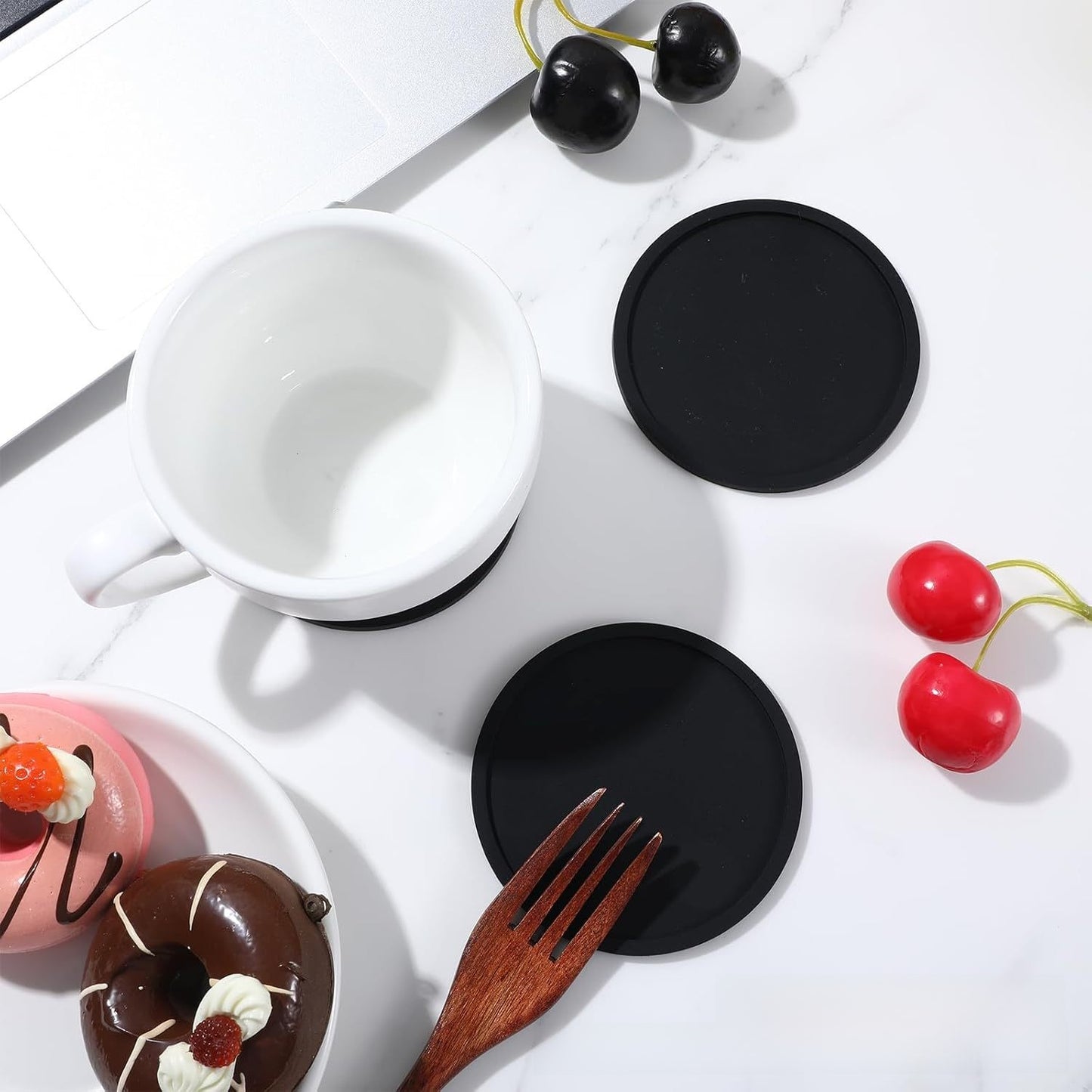 Premium Round Silicone Coasters - 10cm Black Non-Slip Set