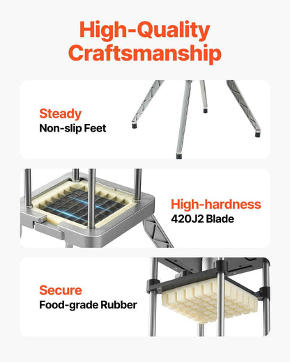 Electric French Fry Cutter Stainless Steel Vegetable Chopper With 2 Blades