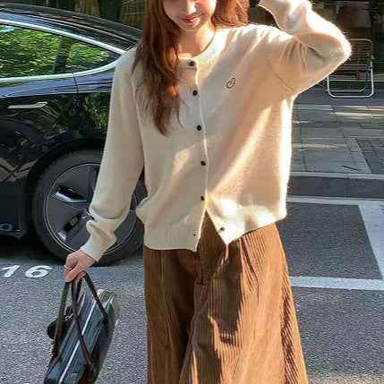 Korean Style Original Round Neck Lazy Knitted Open Sweater