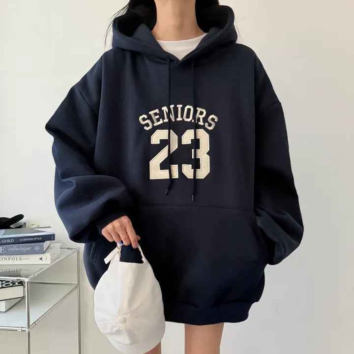 Hooded Embroidery Autumn And Winter Thin Velvet Padded Loose Lazy Style Sweatshirt