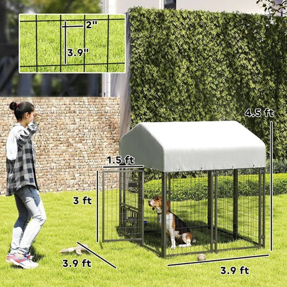Welded Wire Outdoor Dog Kennel With Rotating & 4 Levels Adjustable Bowls - DropOnline.co