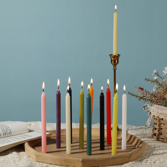 12-piece Boxed Popular Colorful Long-stem Candles Wholesale For Home Power Outage Emergency Lighting