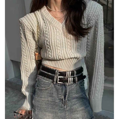 Waist-cinching Short Cable-knit Sweater For Women