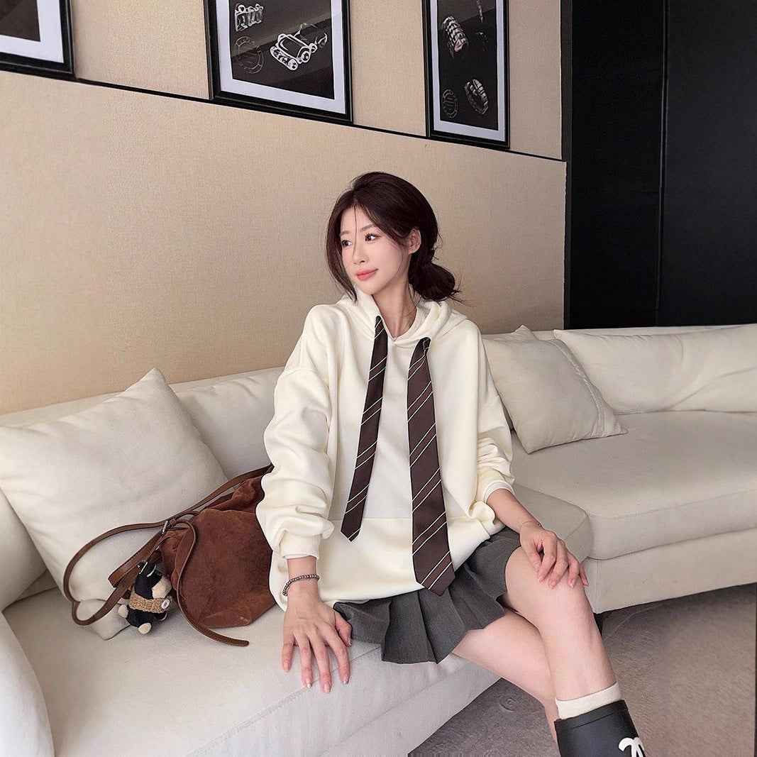 Loose Casual Women's Hooded Tie Sweatshirt