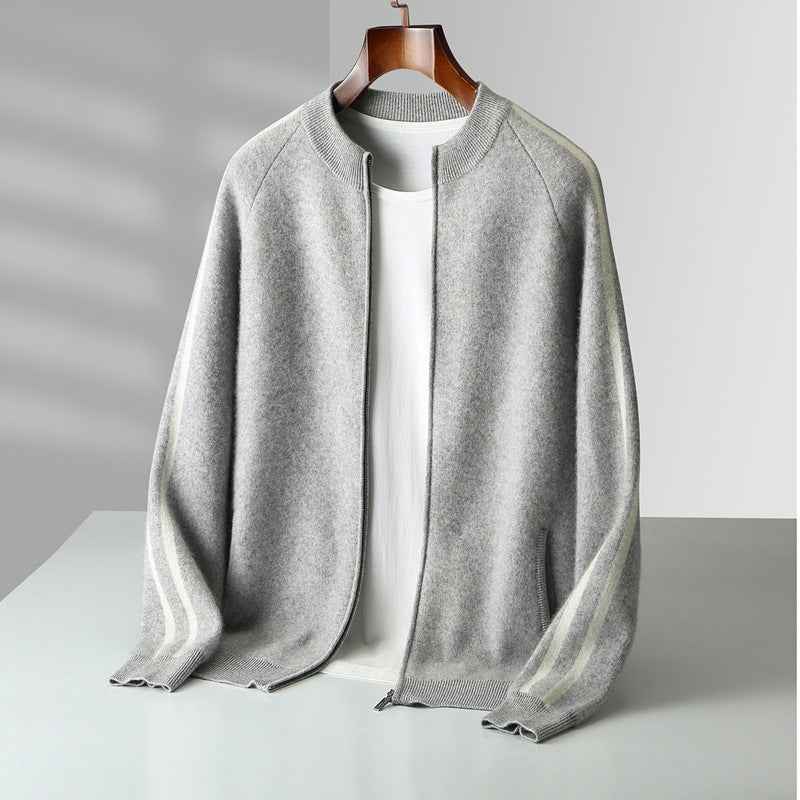 Fashionable All-match Casual Woolen Sweater Four Flat Air Layer Thickened Half Turtleneck Pure Wool Cardigan