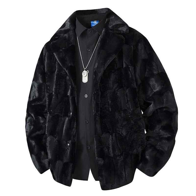 Fleece-lined Thick Mink Fur Coat With Large Size Lapel Casual Jacket