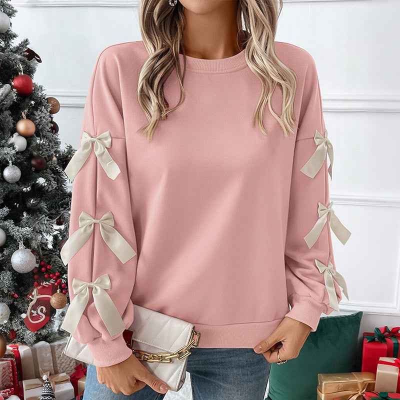 Sweet Bow Decorated Long Sleeve Sweatshirt
