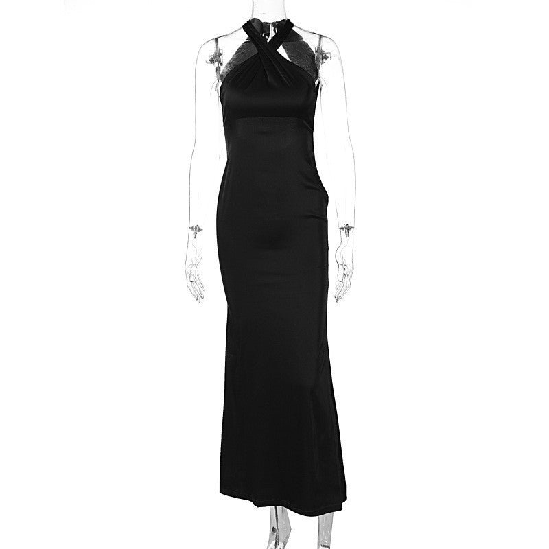 Solid-Color Sleeveless Backless Dress - Elegant Minimalist Style for Women