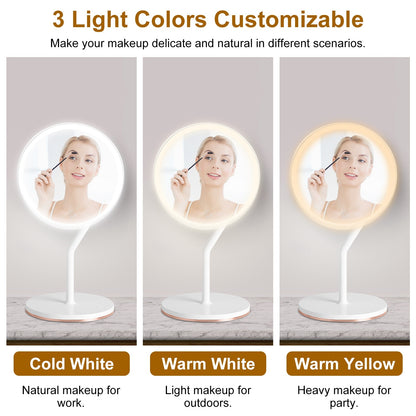 1Pc 7.48In 5X Magnifying Lighted Makeup Mirror Dimmable Magnification Mirror With Lights Lighted Vanity Mirror With 3 Light Colors - DropOnline.co