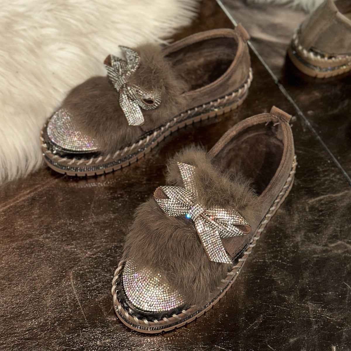 Fashion Bow Rhinestone Plus Size Women's Casual Shoes