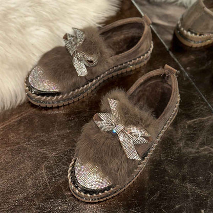 Fashion Bow Rhinestone Plus Size Women's Casual Shoes