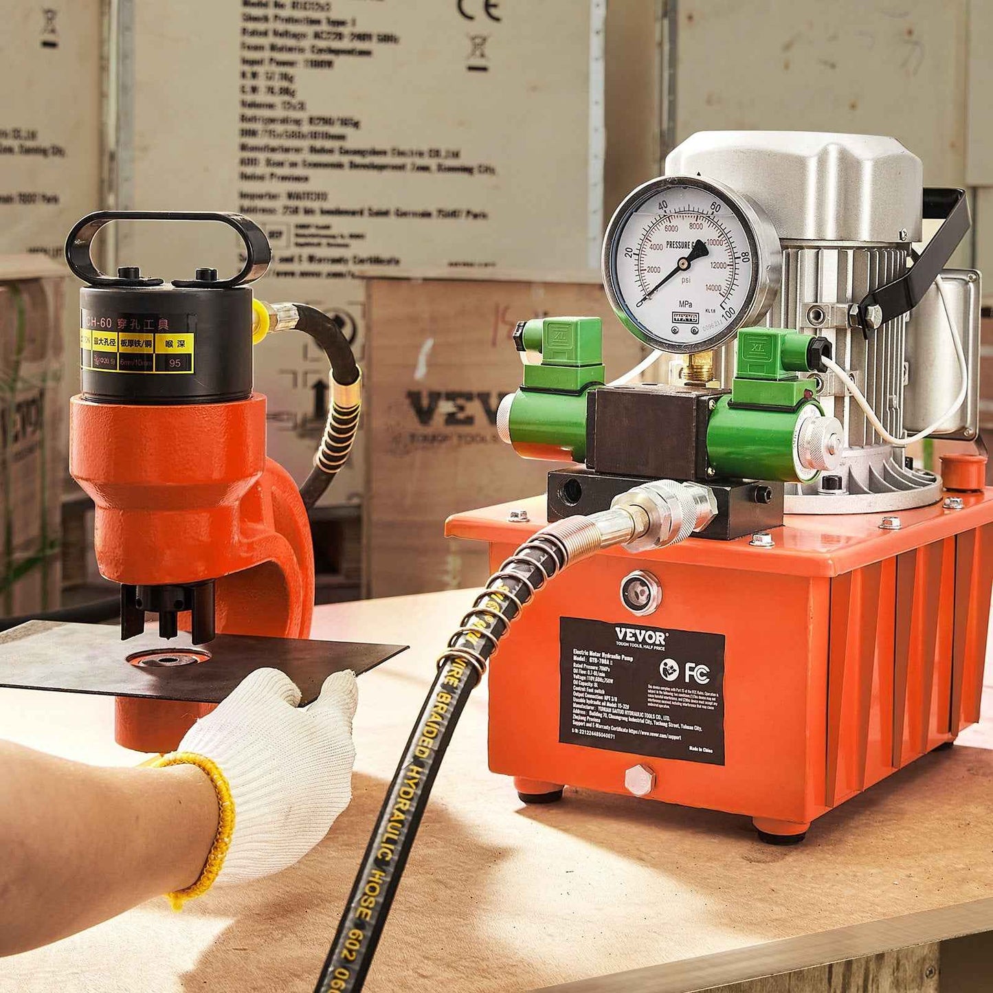 Electric Hydraulic Pump, 10000 PSI 750W 110V 488 In³/8L Capacity, Double Acting Solenoid Valve, Electric Driven Hydraulic Pump Power Pack Unit With Pedal Switch For Punching/Bending/Jack Machine