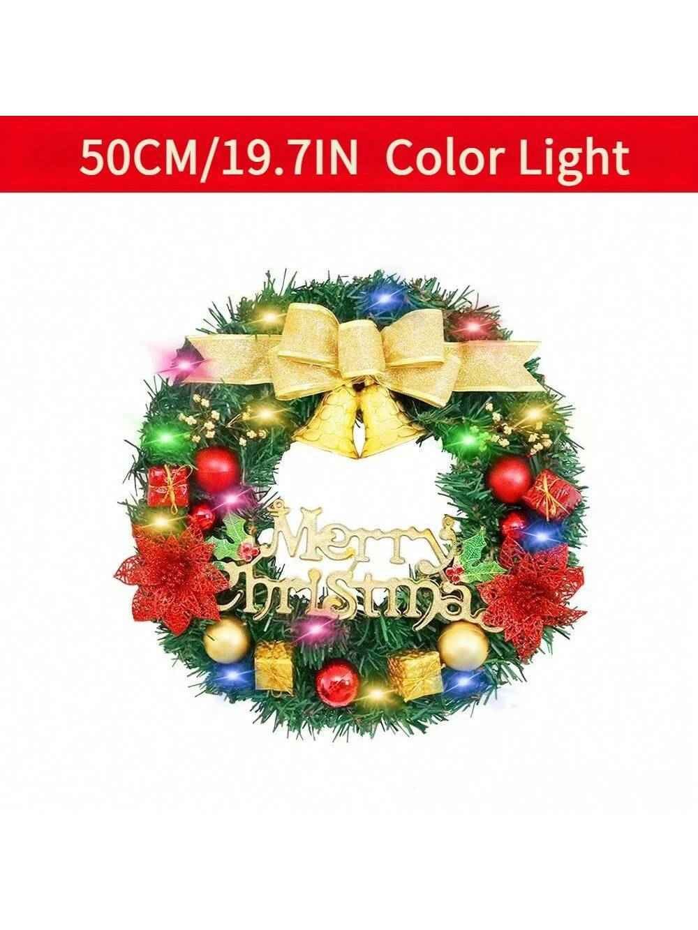 20-inch Bell-style Christmas Wreath - Warm Light & Colored Light Options - DropOnline.co