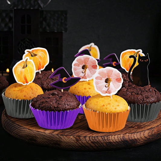 Halloween Foil Cupcake Liners - 300 Pcs Black Purple Orange Metallic