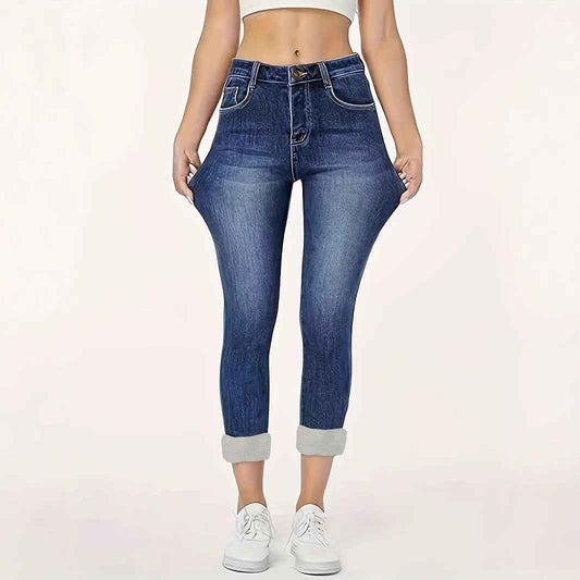 Fashion Hot Girl Slim Fit Skinny Fleece Padded Jeans Ladies