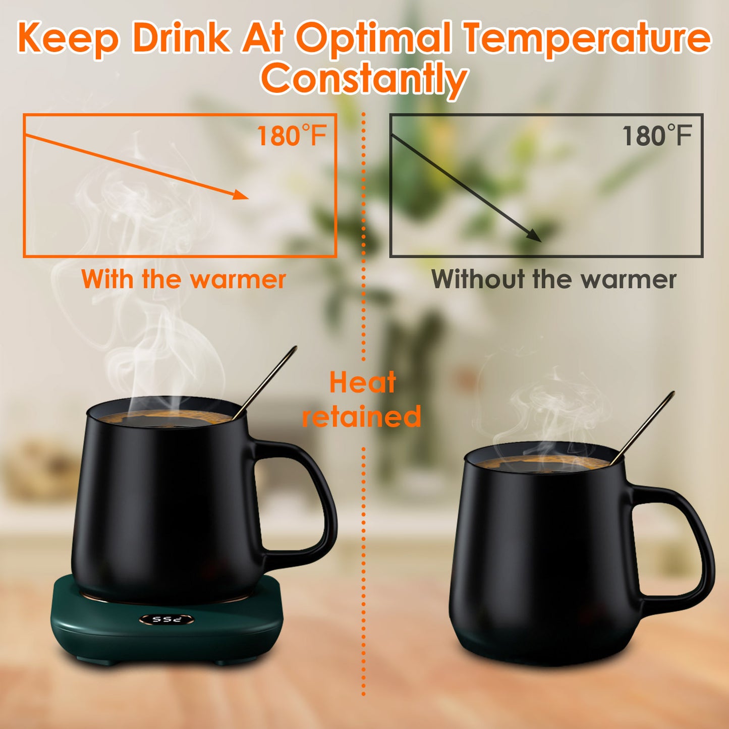 USB Coffee Mug Warmer - 3 Temperature Settings with Auto Shut-Off for Office & Home