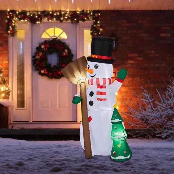 6.2FT Inflatable Snowman Holding Broom - LED Christmas Yard Decoration with Tree - DropOnline.co