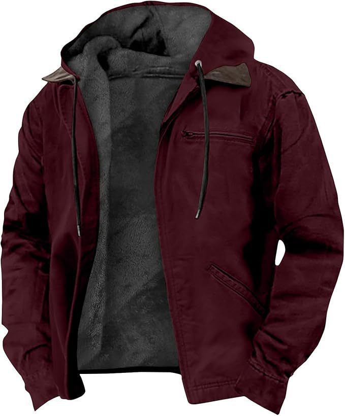 Men's Hooded Zipped Cotton-Padded Jacket - Winter Warm Outerwear