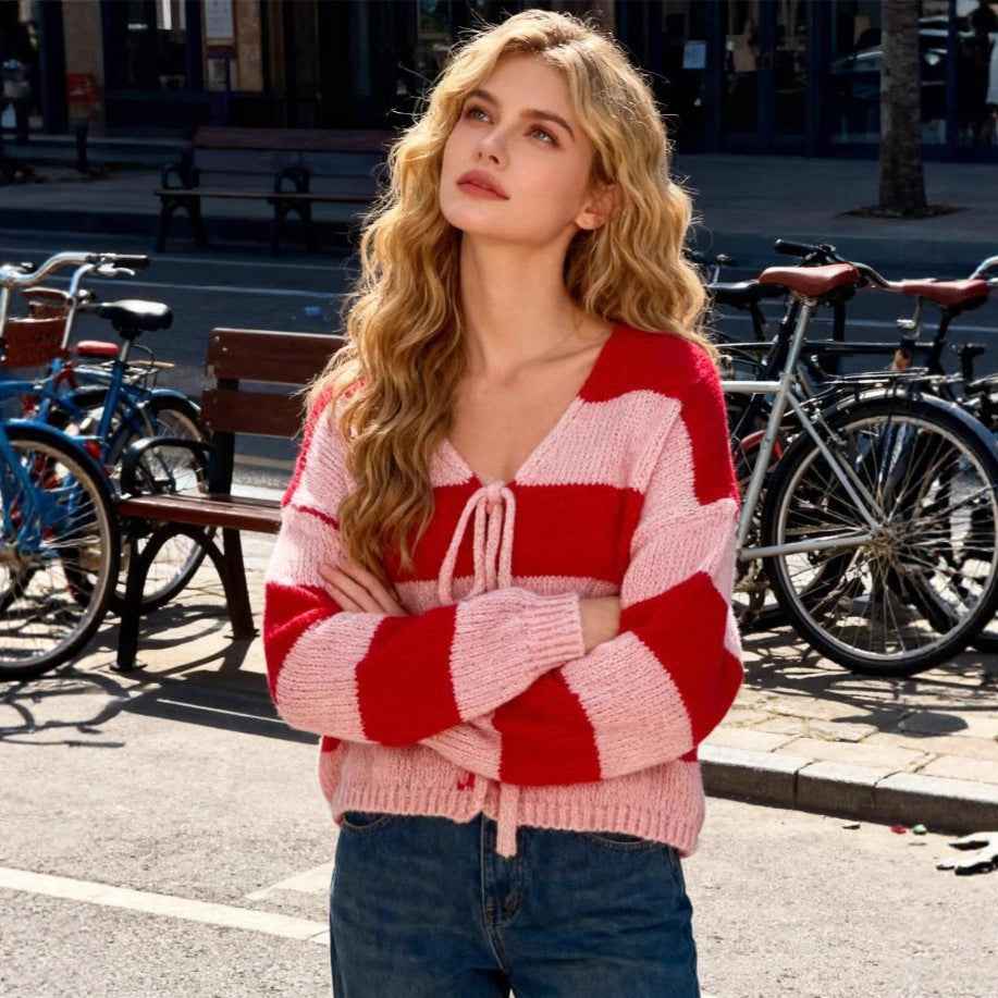 Women's Color Block Striped Knit Cardigan Sweater