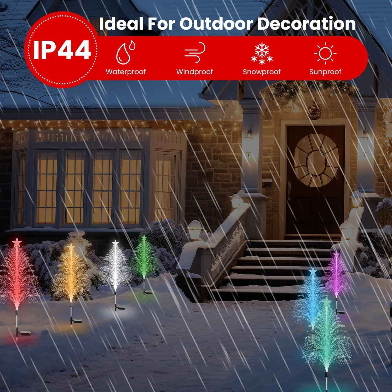 4Pack 7 Color Changing Solar Christmas Tree Lights - Optical Fiber Stake Lights - DropOnline.co