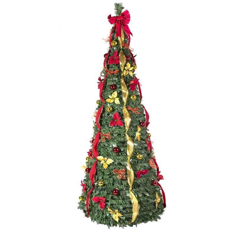Prelit Full Pop Up Christmas Tree with LED Lights & Ornaments - Easy Assembly