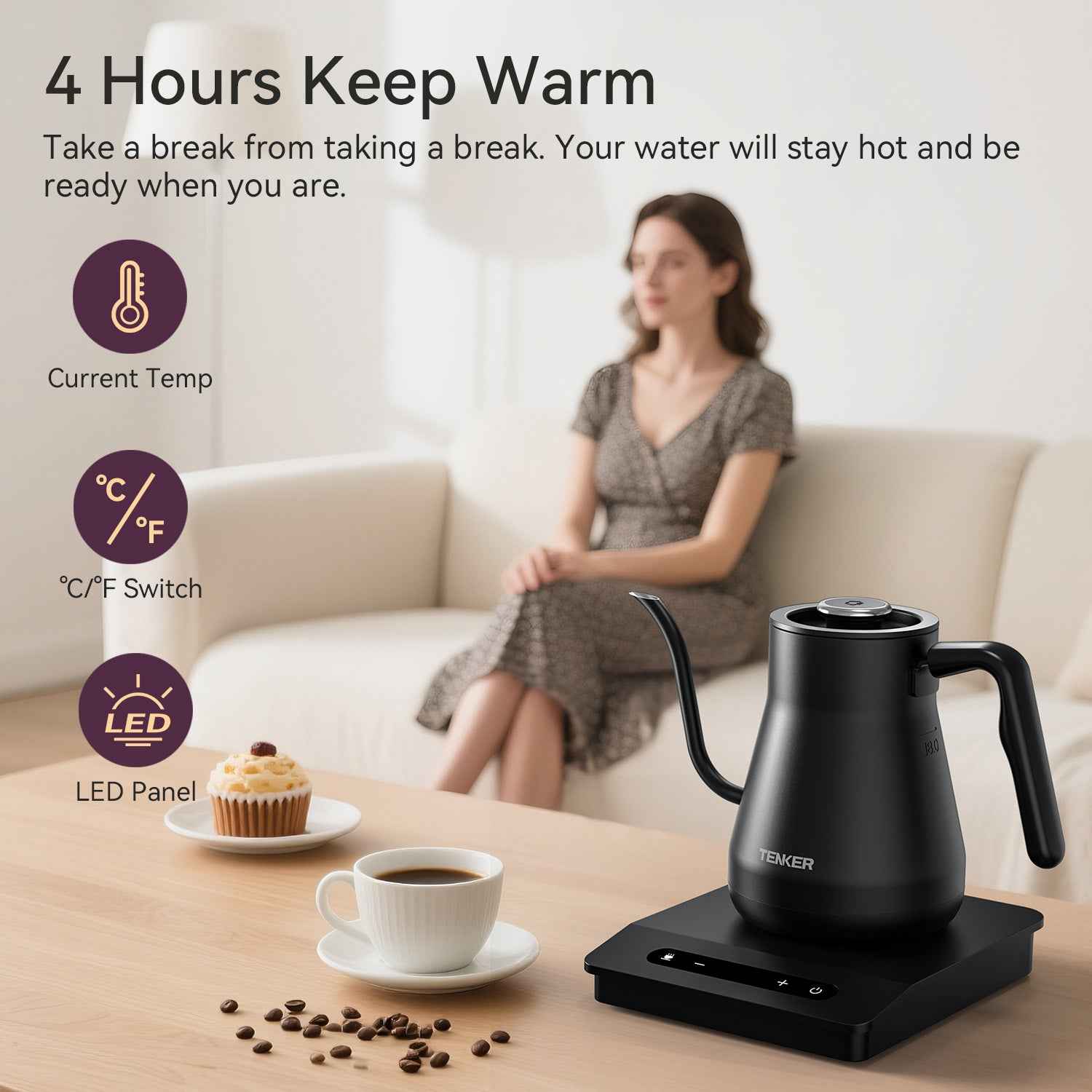 Gooseneck Electric Kettle With Temperature Control For Pour Over Coffee & Tea, Quick Heating, Hot Water Boiler, 1200W,Banned Platforms Amazon Temu
