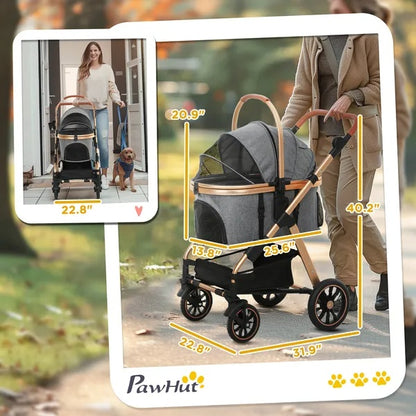3 In 1 Dog Stroller With Detachable Cabin, 4 Wheel Folding Lightweight Pet Stroller For Small Dogs, Gray - DropOnline.co