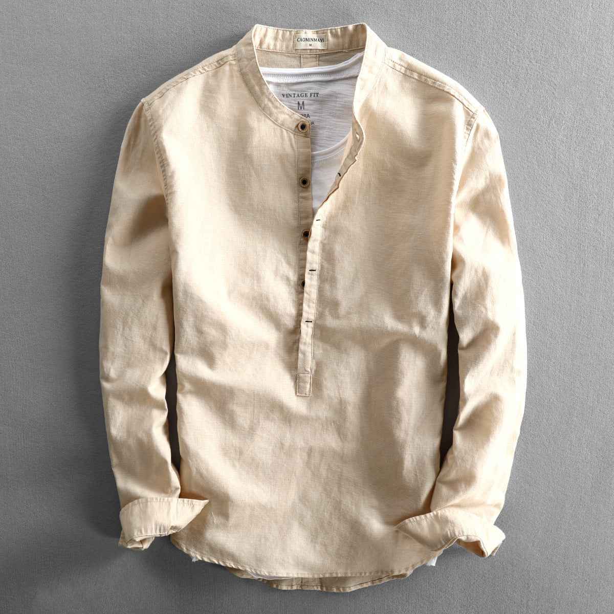 Men's Simple Casual Long Sleeve Linen Shirt - Loose Solid Color