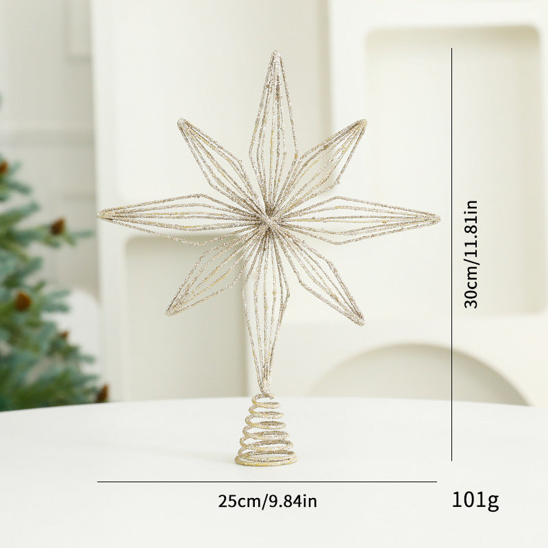 Christmas Metal Star Ornament - Eight Awn Champagne Gold Silver Decoration (25-30cm)