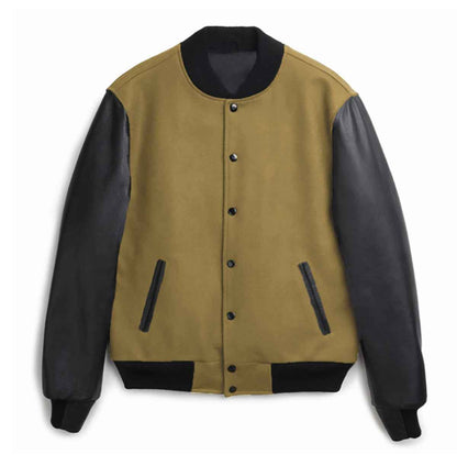 Men's PU Leather Sleeve Spliced Flight Jacket