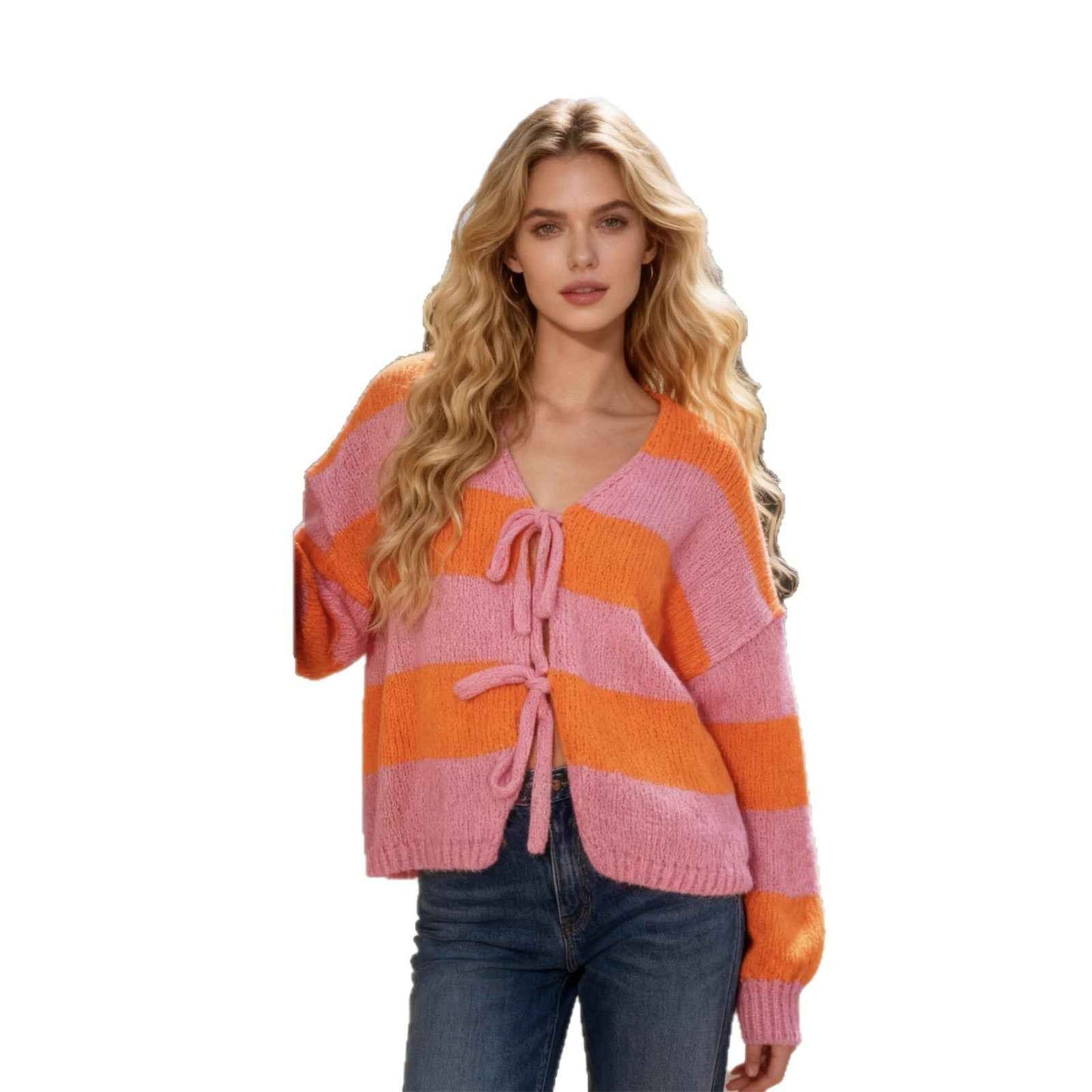 Women's Color Block Striped Knit Cardigan Sweater