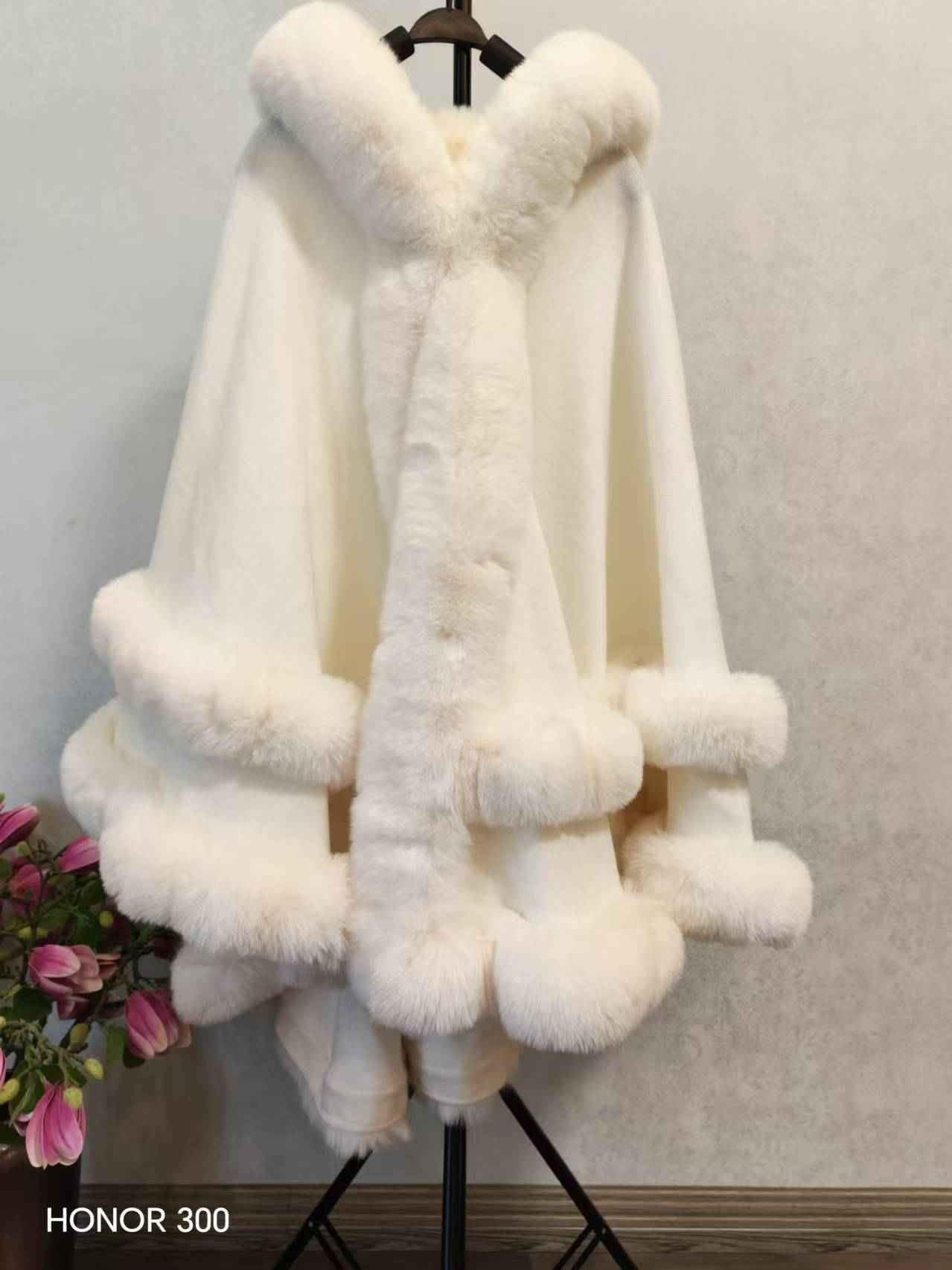 Loose Fur Collar Shawl, Cold-proof Fleece-lined Thick Coat