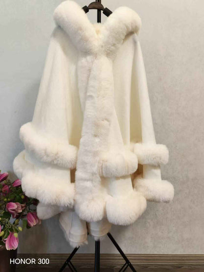 Loose Fur Collar Shawl, Cold-proof Fleece-lined Thick Coat