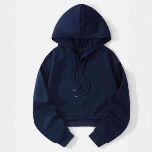 Autumn And Winter Fleece-lined Casual Short Cropped Hooded Sweatshirt