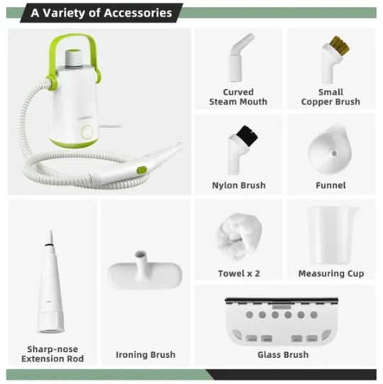 Multipurpose Steam Cleaner  High-Temp Steam, 2-3 Bar Pressure, 10.2oz Tank & Continuous Cleaning