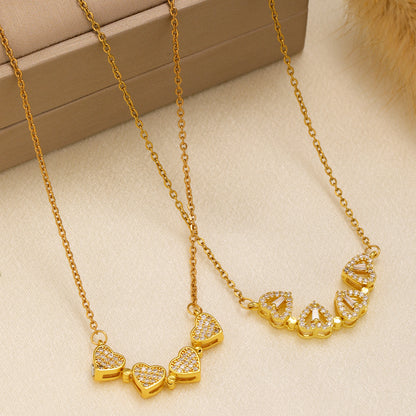 1pcs Fashionable Zircon Heart-shaped Necklace With A Magnetic Folding Four Leaf Heart-shaped Connection, Suitable For Women's Daily Wear And Jewelry Pairing For Dinner Parties - DropOnline.co