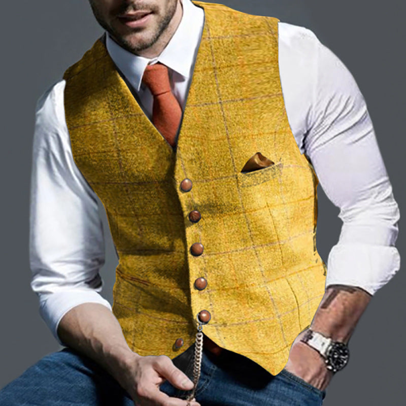 Men's Casual Lapel Plaid Slim Fit Vest - Classic Business Waistcoat