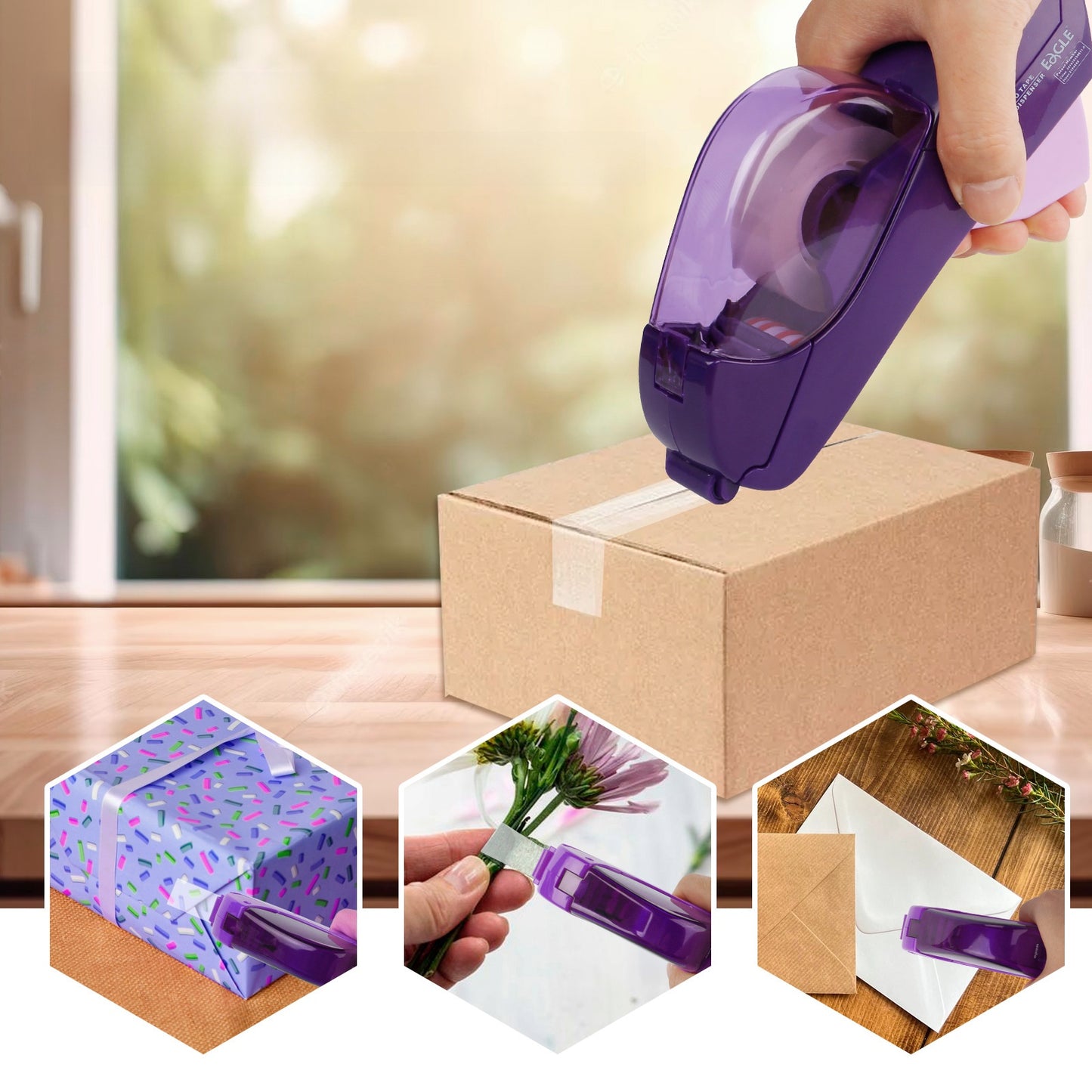 Portable Tape Dispenser - Compact Desktop Tape Cutter