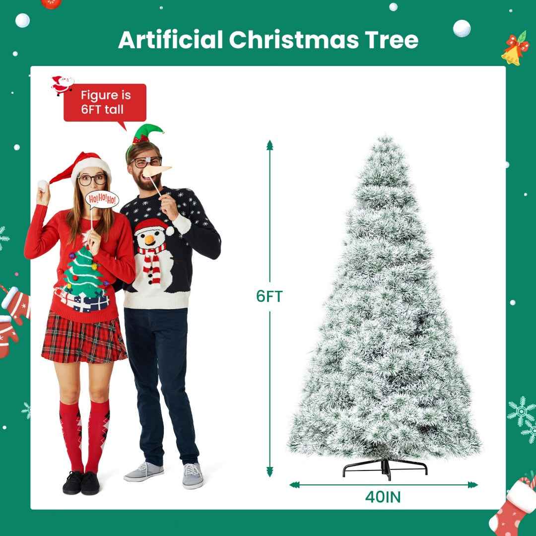Pre-lit Artificial Christmas Tree, Prelighted Green Artificial Hinged Spruce Xmas Tree With 347 Branch Tips, 120 Incandescent Lights