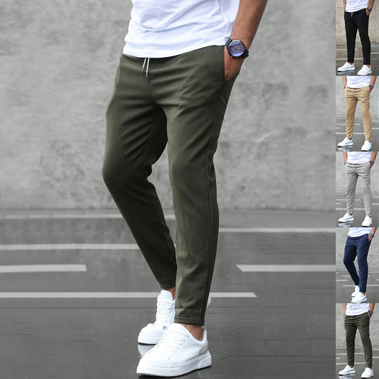 Men's Casual Drawstring Pants with Pockets - Slim Fit Straight Leg Trousers