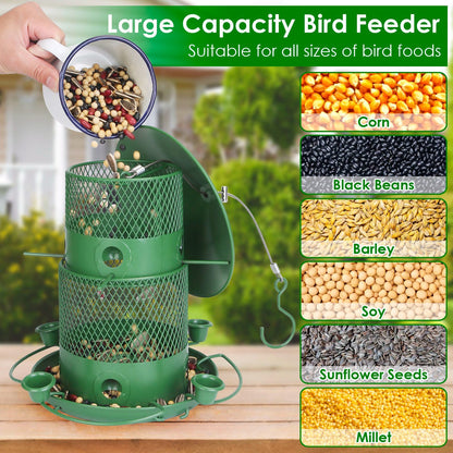 1Pc Wild Bird Feeder Squirrel-Proof Chew-Proof Metal Bird Seed Feeder Outdoor Hanging Bird Feeder With 360 Degree Circular Perches Water Cups For Yard Garden Patio - DropOnline.co